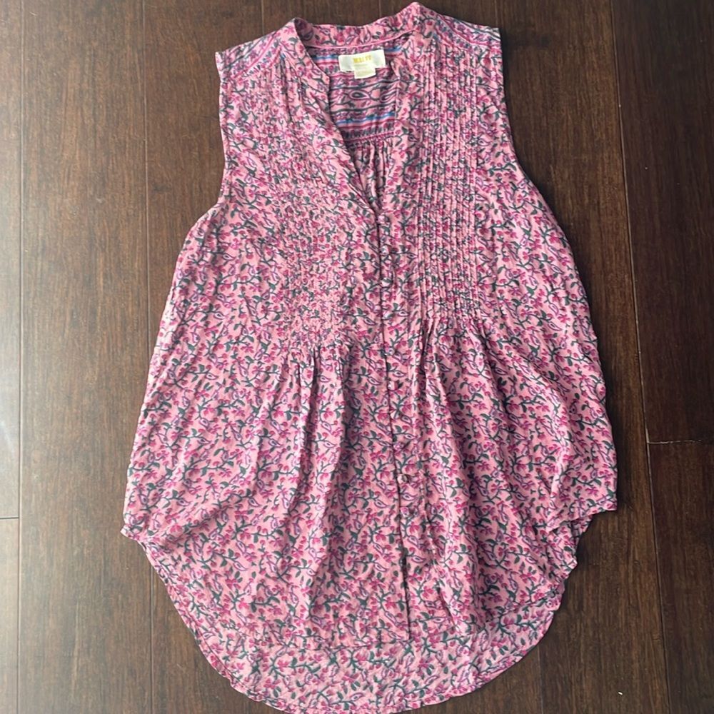 Anthropologie Maeve Petunia Pintuck Tank Floral Blouse Pink Sleeveless Size XS - Picture 2 of 5